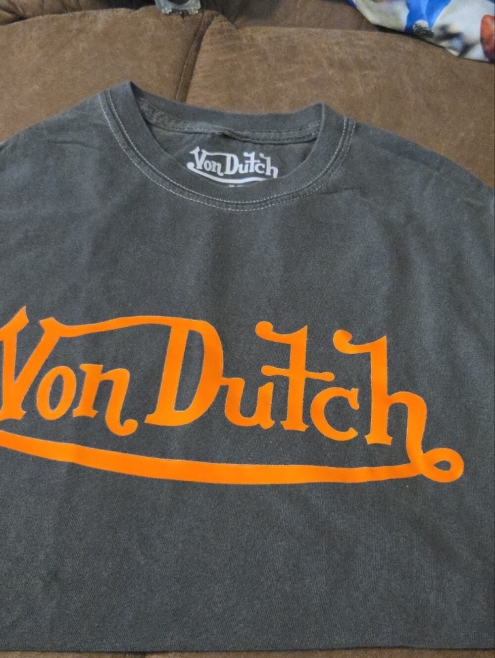 Von Dutch Gray Short Sleeve Tee with Bright Orange Logo
